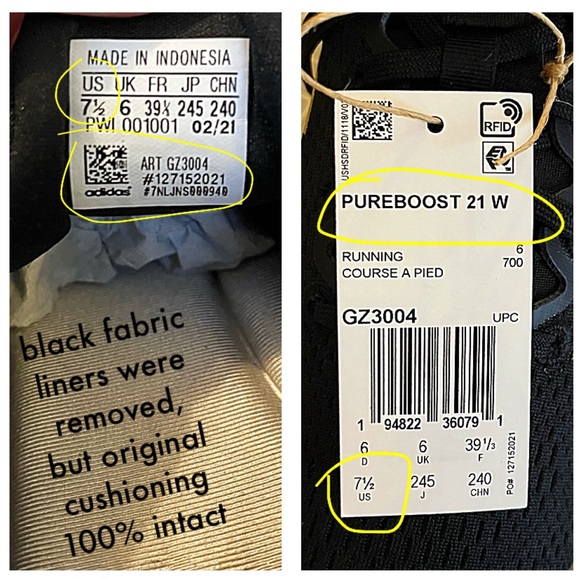 ADIDAS Women’s PUREBOOST 21 PRIMEGREEN RUNNING SHOE Core Black & Gold 7 1/2 M - Picture 11 of 12